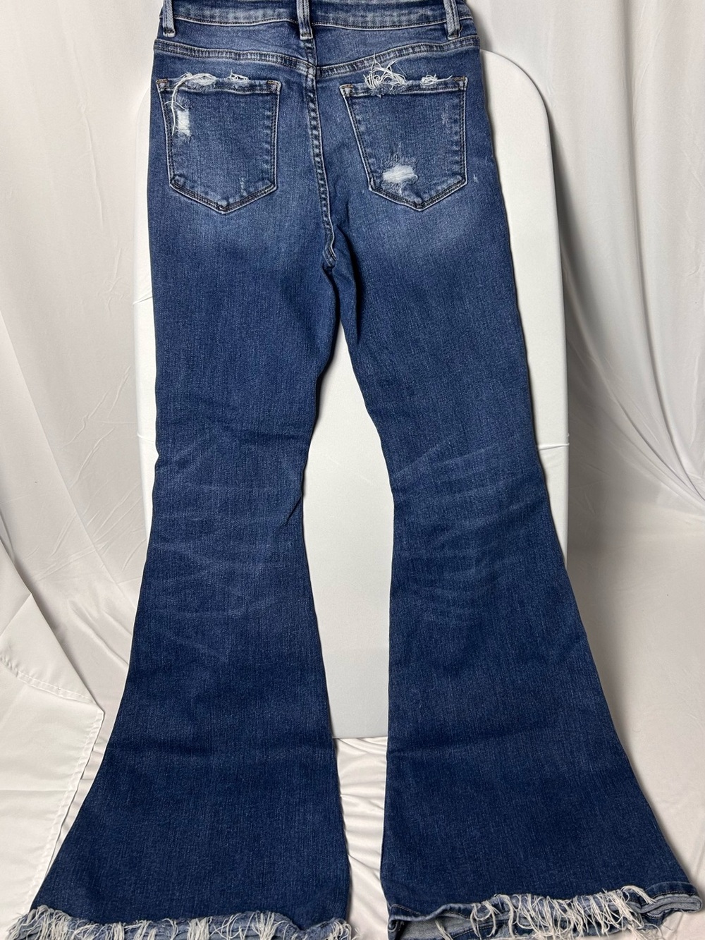 Flying Monkey Indigo Distressed High Rise Super Flare Jeans - Picture 3 of 7